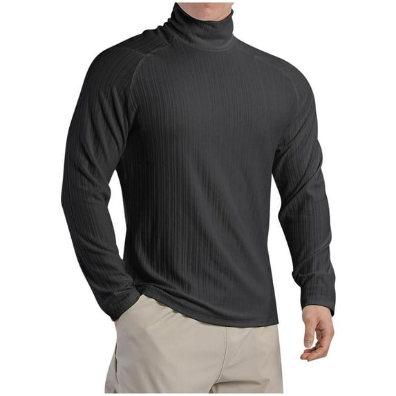 YLSDY Mens High Collar Long Sleeve Shirts Slim Fitted Athletic T-Shirt Solid Color Base Layer Tops Stretchy Tees Shirt Black M