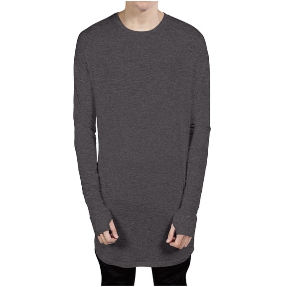 YLSDY Mens Hip Hop Basic Longline Thumb Hole Cuffs Long Sleeve T-Shirt Basic Tee Outdoor Fashion Casual Fall Warm Bottom Tops Gray M