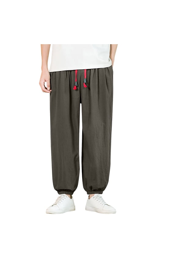 Mens Hippie Harem Pants Casual Elastic Drawstring Tapered Pants Solid Color Baggy Yoga Drop Crotch Trouser Army Green XL
