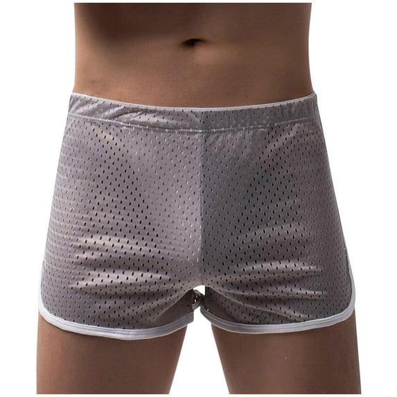 YLSDY Mens Hollow Out Boxers Briefs Shorts Trunks See Through Underwear Breathable Workout Shorts with Bulge Pouch Gray L