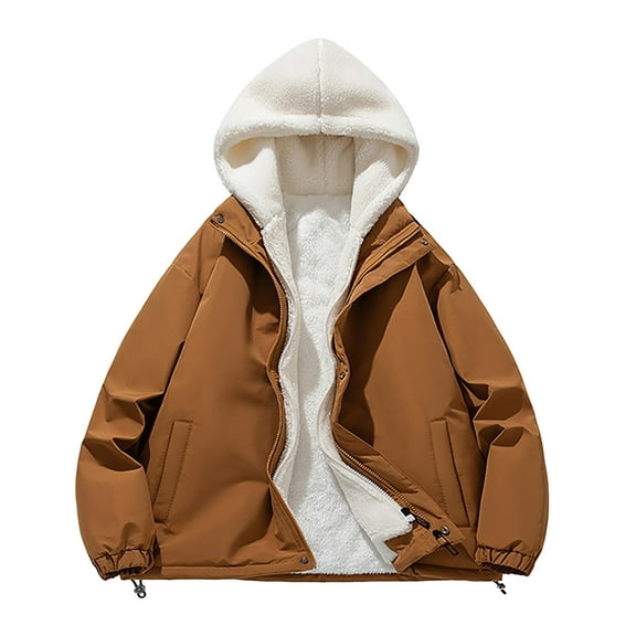 YLSDY Mens Hooded Puffer Jackets Fake-Two-Piece Sherpa Fleece Lined Winter Warm Down Jacket Coat with Pockets Coffee XXXL