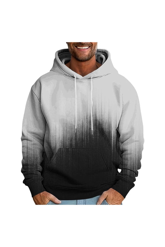Mens Hoodie Long Sleeve Casual Pullover Gradient Hooded Sweatshirt Fashion Drawstring Fall Hoodies with Pocket Black XL