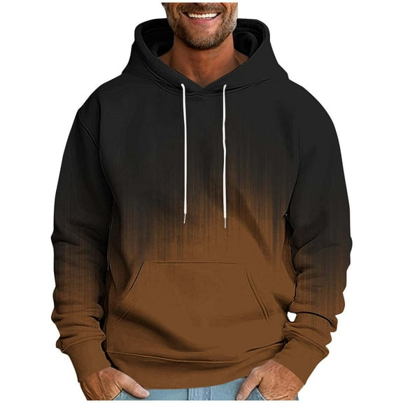 YLSDY Mens Hoodie Long Sleeve Casual Pullover Gradient Hooded Sweatshirt Fashion Drawstring Fall Hoodies with Pocket Brown XXXL