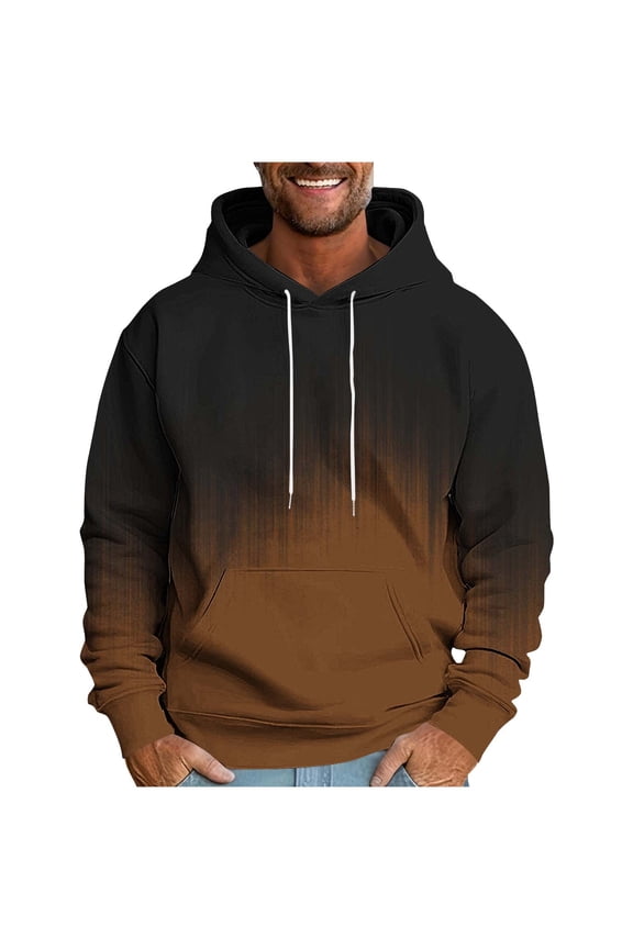 Mens Hoodie Long Sleeve Casual Pullover Gradient Hooded Sweatshirt Fashion Drawstring Fall Hoodies with Pocket Brown XXXL