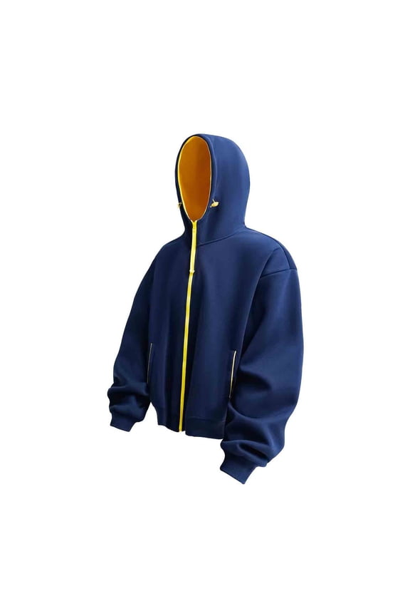 Mens Hoodies Coat Full Zip Hoodie Sweatshirts Long Sleeve Pullover Short Casual Hoodie Fall Drawstring Sweatshirt Navy XXL