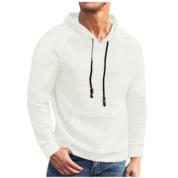 YLSDY Mens Hoodies Pullover Casaul Long Sleeve Drawstring Waffle Knit Hooded Sweatshirt with Pocket White M