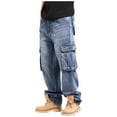 thumbnail image 1 of YLSDY Mens Jeans Pants Stylish Casual Travel Baggy Washed Utilty Work Denim Pants Loose Fit Travel Clothes Carpenter Jeans Blue 46, 1 of 9