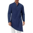 thumbnail image 1 of YLSDY Mens Kaftan Robe Thobe Cotton Long Sleeve Henley Shirt Buttons Stand Collar Casual Muslim Gown Kurta Tops Blue XXL, 1 of 7