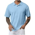 thumbnail image 1 of YLSDY Mens Knit Button Collared Shirts Short Sleeve Summer Textured T Shirts Casual Jacquard Golf Collared Fashion Tops Light Blue XXXL, 1 of 6