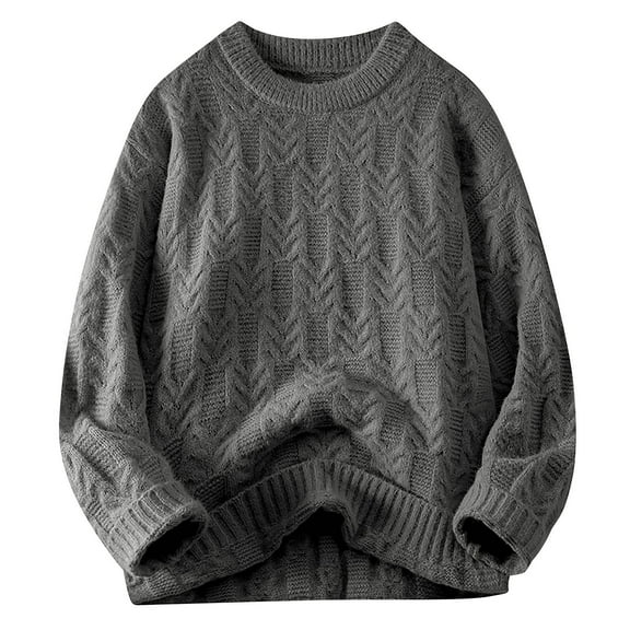 YLSDY Mens Knitted Vintage Sweater Winter Warm Casual Oversized Jumper 2025 Fashion Men Crewneck Sweaters Gray XL