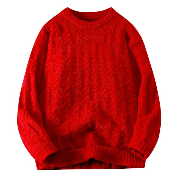 YLSDY Mens Knitted Vintage Sweater Winter Warm Casual Oversized Jumper 2025 Fashion Men Crewneck Sweaters Red XXL
