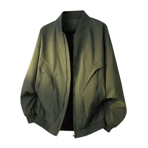 YLSDY Mens Lightweight Bomber Jackets Stand Collar Windbreaker Fall Casual Outdoor Jacket Zip Up Coat with Zipper Pockets Army Green XL