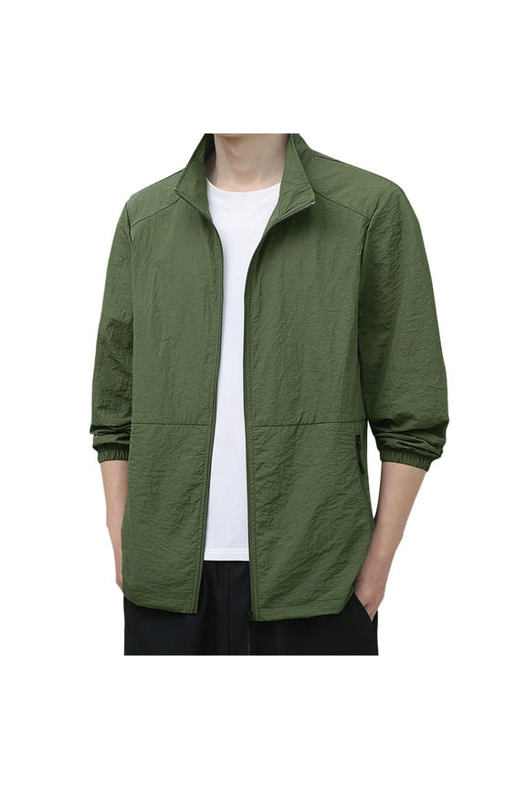 Mens Lightweight Jackets Waterproof Stand Neck Jacket Casual Loose Zip Up Outerwear for Golf Hiking and Outdoor Army Green XXL