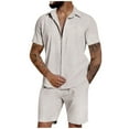 thumbnail image 1 of YLSDY Mens Linen Sets 2 Piece Outfits Short Sleeve Button Down Shirts and Beach Shorts Sets Summer Sports Tracksuits Suit Khaki 12, 1 of 6