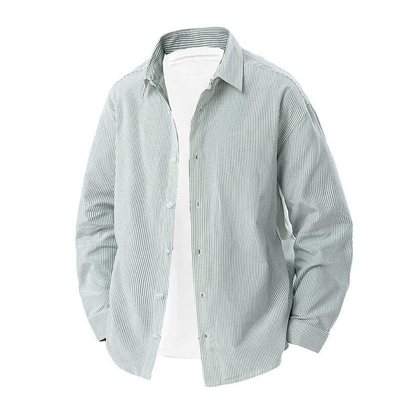 YLSDY Mens Long Sleeve Formal Shirt Summer Button Down Striped Tops Casual Cotton Business Beach Wedding Dress Shirts Green XXL