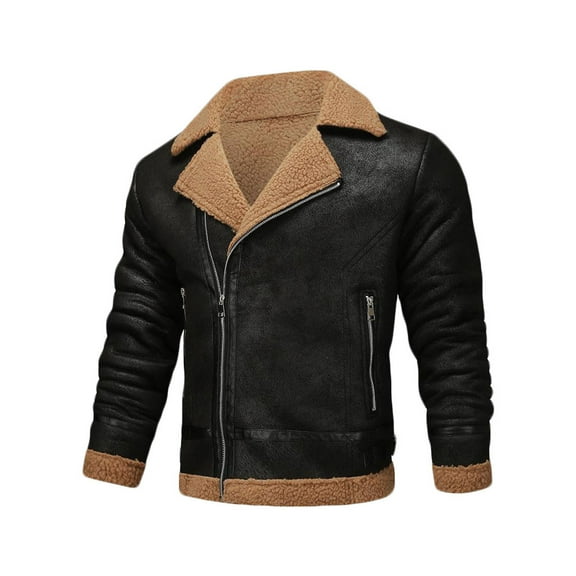 YLSDY Mens Long Sleeve Reversible Jacket Outerwear for Man Neck Thick Thermal Fuzzy Plain Fall Winter Jacket 2025 Black L