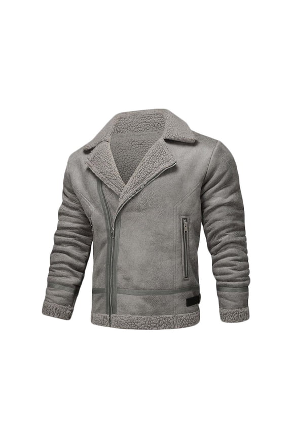 Mens Long Sleeve Reversible Jacket Outerwear for Man Neck Thick Thermal Fuzzy Plain Fall Winter Jacket 2025 Gray M