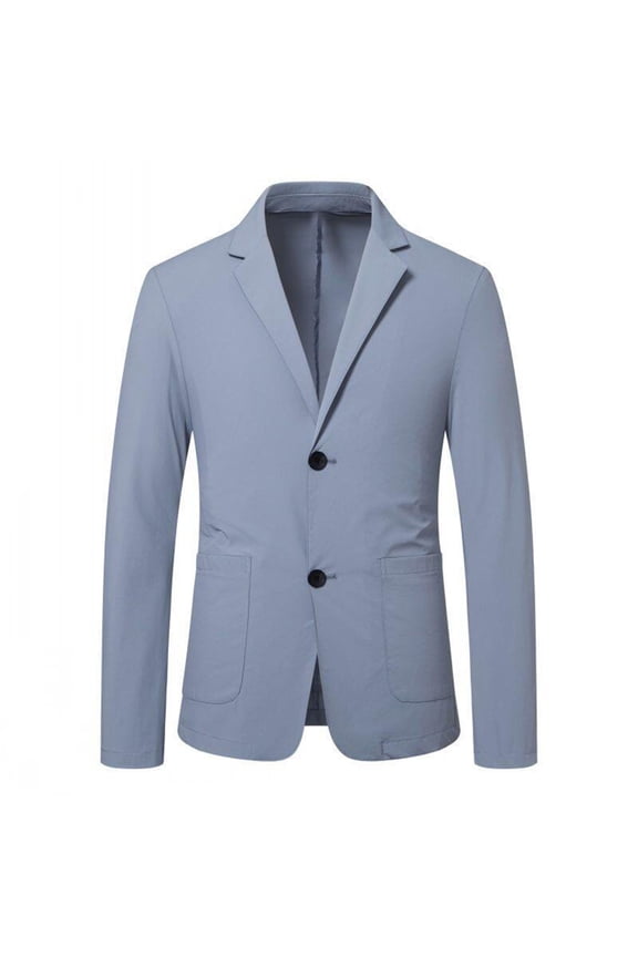 Mens Long Sleeve Two Button Slim Fit Blazers, Lightweight Wrinkle Free Lapel Wedding Party Tuxedo Tops with Pockets Sky Blue XL