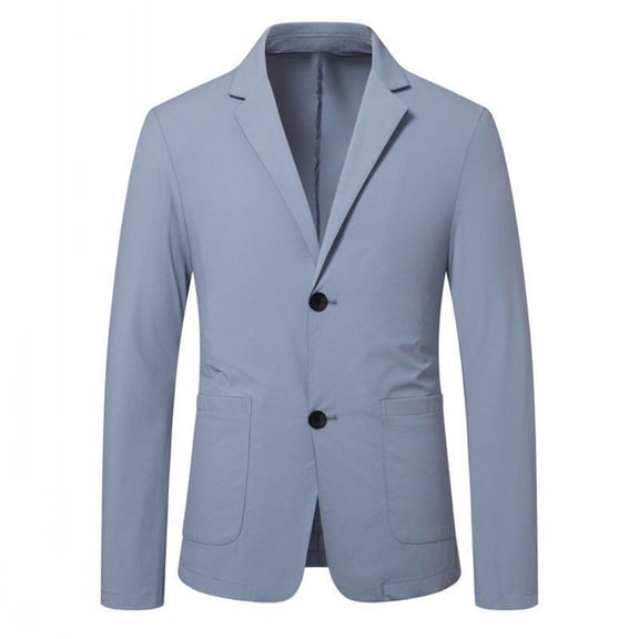 YLSDY Mens Long Sleeve Two Button Slim Fit Blazers, Lightweight Wrinkle Free Lapel Wedding Party Tuxedo Tops with Pockets Sky Blue XXL
