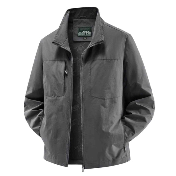 YLSDY Mens Multi Flap Pocket Field Jacket Men Stand Collar Outer Coat, Water Resistant Fabric Elastic Cuffs for Camping Travel Gray XXXXXL