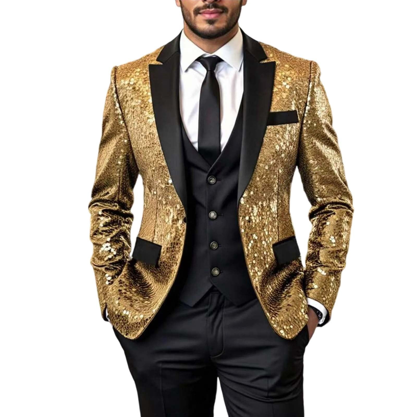 YLSDY Mens One Button Sequin Dress Suit Jacket Party Festival Tuxedo Sport  Coat Shiny Blazer for Party Prom Wedding Dinner Gold L - Walmart.com