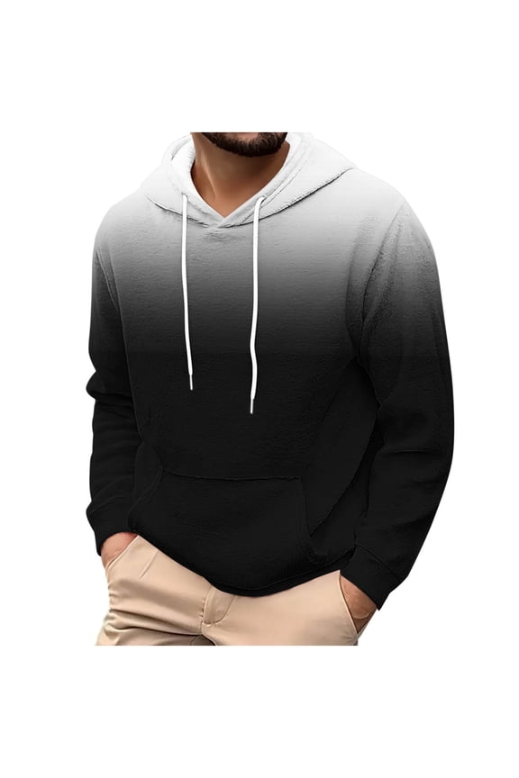 Mens Oversized Flannel Hoodie Ombre Graphic Hip Hop Long Sleeve Streetwear Fall Unisex Casual Hoodies with Pockets Black S
