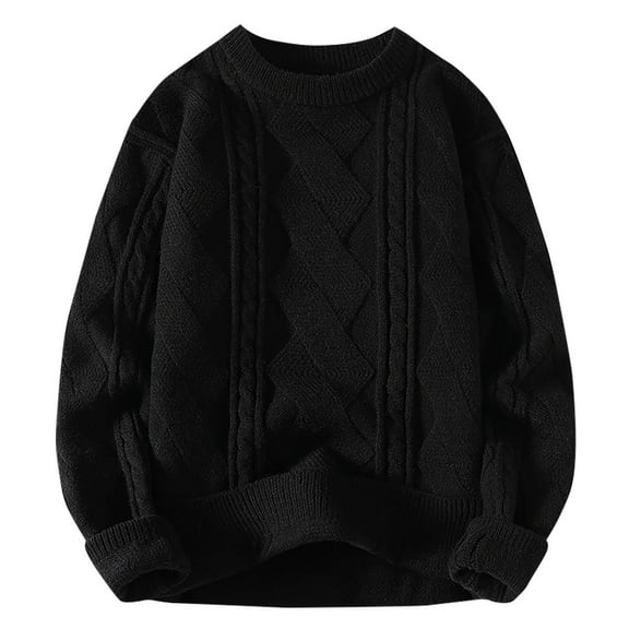 YLSDY Mens Oversized Pullover Sweater Crewneck Knitted Cozy Winter Fashion Warm Classic Solid Long Sleeve Loose Jumper Tops Black XXXXL