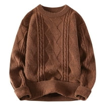 YLSDY Mens Oversized Pullover Sweater Crewneck Knitted Cozy Winter Fashion Warm Classic Solid Long Sleeve Loose Jumper Tops Brown XXXXL