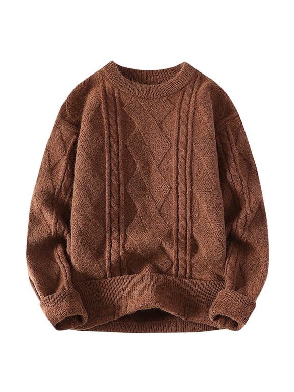 Mens Oversized Pullover Sweater Crewneck Knitted Cozy Winter Fashion Warm Classic Solid Long Sleeve Loose Jumper Tops Brown XXXXL