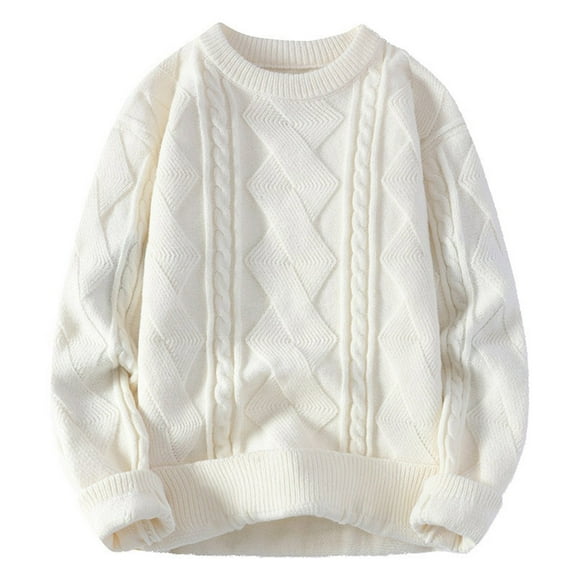 YLSDY Mens Oversized Pullover Sweater Crewneck Knitted Cozy Winter Fashion Warm Classic Solid Long Sleeve Loose Jumper Tops White M