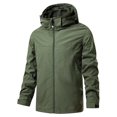 thumbnail image 1 of YLSDY Mens Oversized Rain Jacket Zip Up Lightweight Waterproof Raincoat Rain Shell Windbreaker with Removable Hood 2025 Army Green XXXXXL, 1 of 6