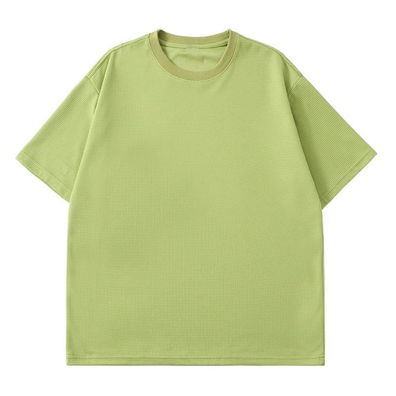 YLSDY Mens Oversized Waffle Shirt Homewear Loose Casual Shirts Homewear Popular Workout Classic Solid Basic Tees Drop Shoulder Raglan Short Sleeve Blouse Crew Neck Summer Tops Army Green 14