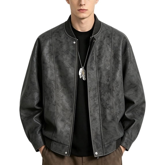 YLSDY Mens Oversized Washed Faux Suede Bomber Jacket Stand Collar Full Zip Relax Fit Long Sleeve Outerwear for Trendy Streetwear Autumn Wear Black XXL