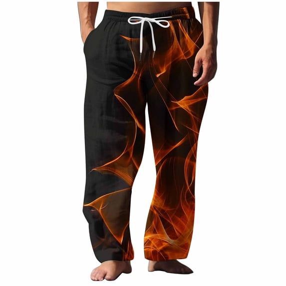 YLSDY Mens Pajama Pants Bottoms With Pockets- Fiery Orange Flames Energy Soft Men Lounge Pants, Comfy Mens Pj Pants Orange L