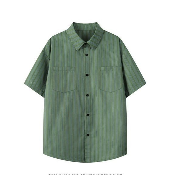 YLSDY Mens Plus Size Button-Down Shirts Summer Fashion Lapel Neck Striped Formal Dress Tops with Chest Pockets Green XXL