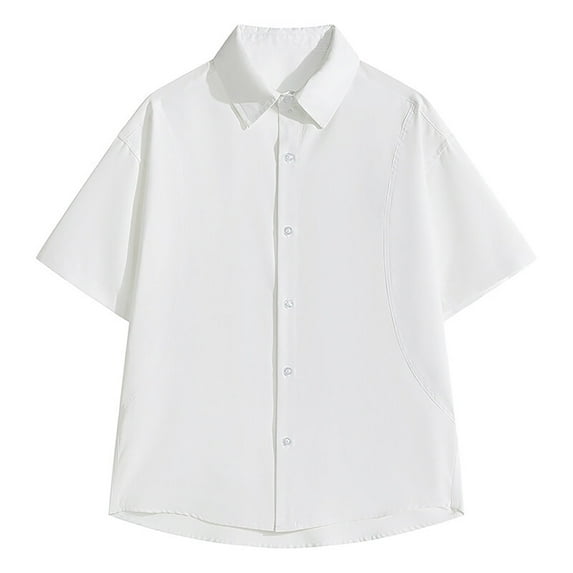 YLSDY Mens Plus Size Short Sleeve Dress Shirts Cotton Button Down Collared Shirts for Summer Trendy 2025 White XXXL