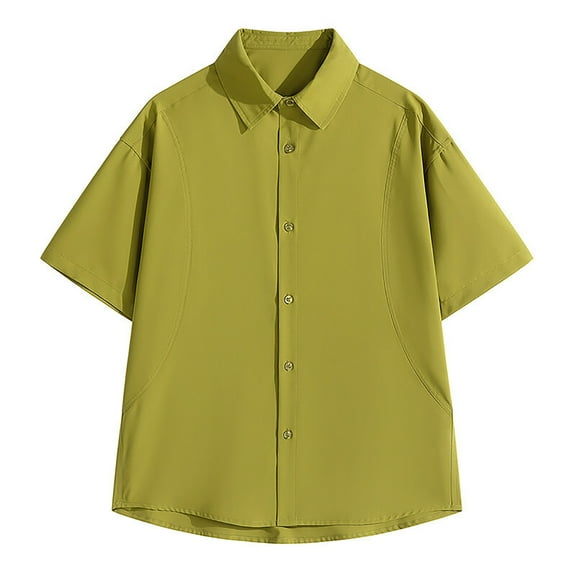 YLSDY Mens Plus Size Short Sleeve Dress Shirts Cotton Button Down Collared Shirts for Summer Trendy 2025 Yellow XXL