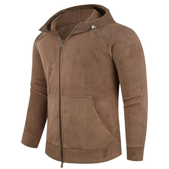 YLSDY Mens Polar Fleece Hooded Jackets Fall Winter Long Sleeve Zip Up Coats Fashion Casual Outwear with Pockets Coffee L