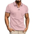 thumbnail image 1 of YLSDY Mens Button Collared Button Lapel Shirts Trendy Casual Short Sleeve Golf Tee Tops Summer Solid Color Comfy Basic Tshirts Pink S, 1 of 6
