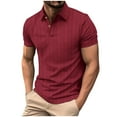 thumbnail image 1 of YLSDY Mens Button Collared Shirts Short Sleeve Casual Color Block Golf T Shirt Stylish Contrast Colors Button Lapel Collar Cotton Tops Wine L, 1 of 6