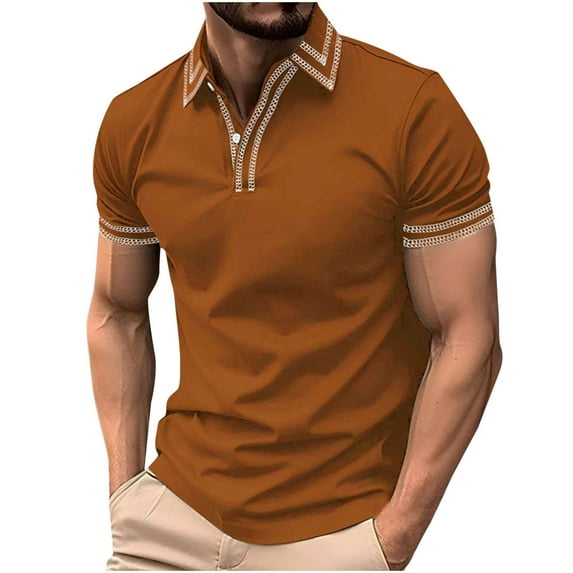 YLSDY Mens Button Collared Shirts Short Sleeve Fashion Collar Vintage Pique Golf Shirts with Flap Pocket Summer Casual Solid Holiday Shirts Tops Coffee XL