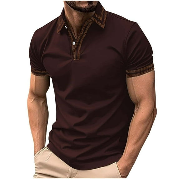 YLSDY Mens Button Collared Shirts Short Sleeve Fashion Collar Vintage Pique Golf Shirts with Flap Pocket Summer Casual Solid Holiday Shirts Tops Wine XXXL
