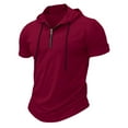 thumbnail image 1 of YLSDY Mens Quarter Zip Hoodies Short Sleeve Casual Lightweight Muscle Workout Hooded T Shirts Outdoor Athletic Shirts Red L, 1 of 4