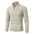 thumbnail image 1 of YLSDY Mens Quarter Zip Pullover Sweaters Casual Knit Texture Sweater Fall Fashion Mock Neck Button Collared Sweater Basic Top Beige L, 1 of 2