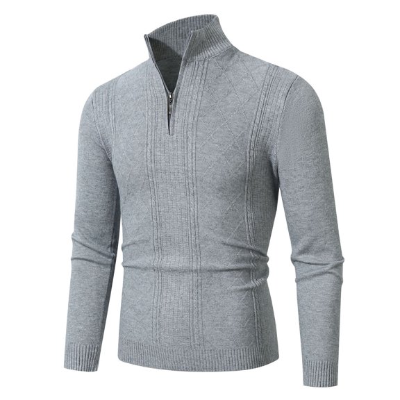 YLSDY Mens Quarter Zip Pullover Sweaters Casual Knit Texture Sweater Fall Fashion Mock Neck Button Collared Sweater Basic Top Gray XXXL