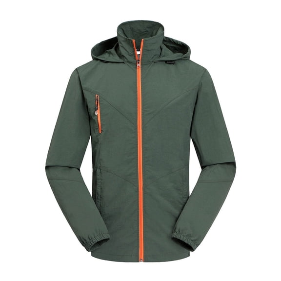 YLSDY Mens Quick Dry Windbreaker Breathable Lightweight Hooded Stretch Rain Jackets Windproof Outdoor Cycling Overcoat Army Green XXL