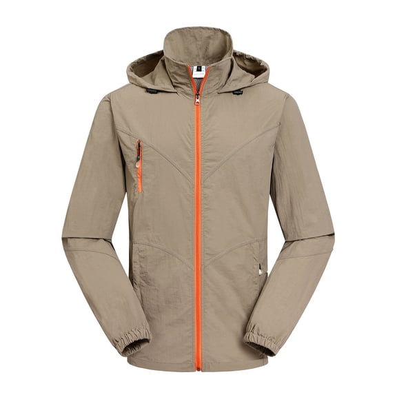 YLSDY Mens Quick Dry Windbreaker Breathable Lightweight Hooded Stretch Rain Jackets Windproof Outdoor Cycling Overcoat Khaki S