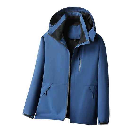 YLSDY Mens Rain Coats Windbreaker Hooded Jackets Lightweight Casual Zip up Travel Jacket Waterproof Outdoor Hiking Camping Navy L