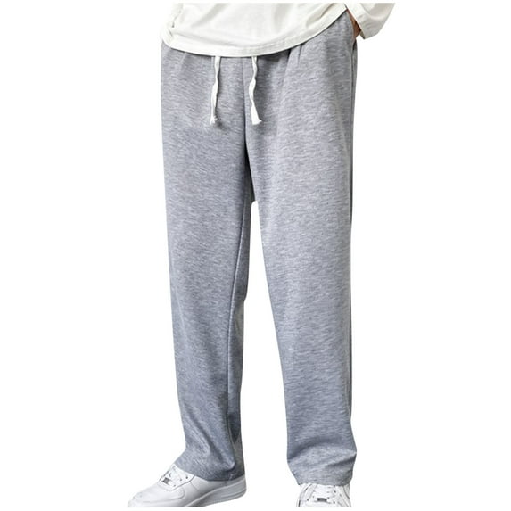 YLSDY Mens Regular Fit Straight Leg Pants Elastic Waist Casual Drawstring Long Pants Lightweight Open Bottom Lounge Pants Gray XXL