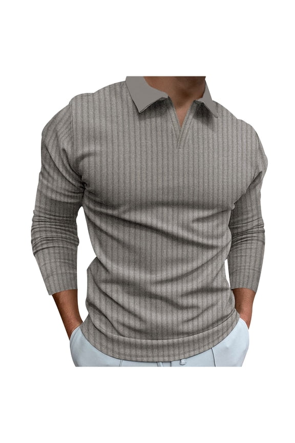 Mens Ribbed Knit Button Collared Shirts Casual Quarter-Button Outdoor Pique Performance Long Sleeve Tactical Workout Sport Golf Shirts Gray L